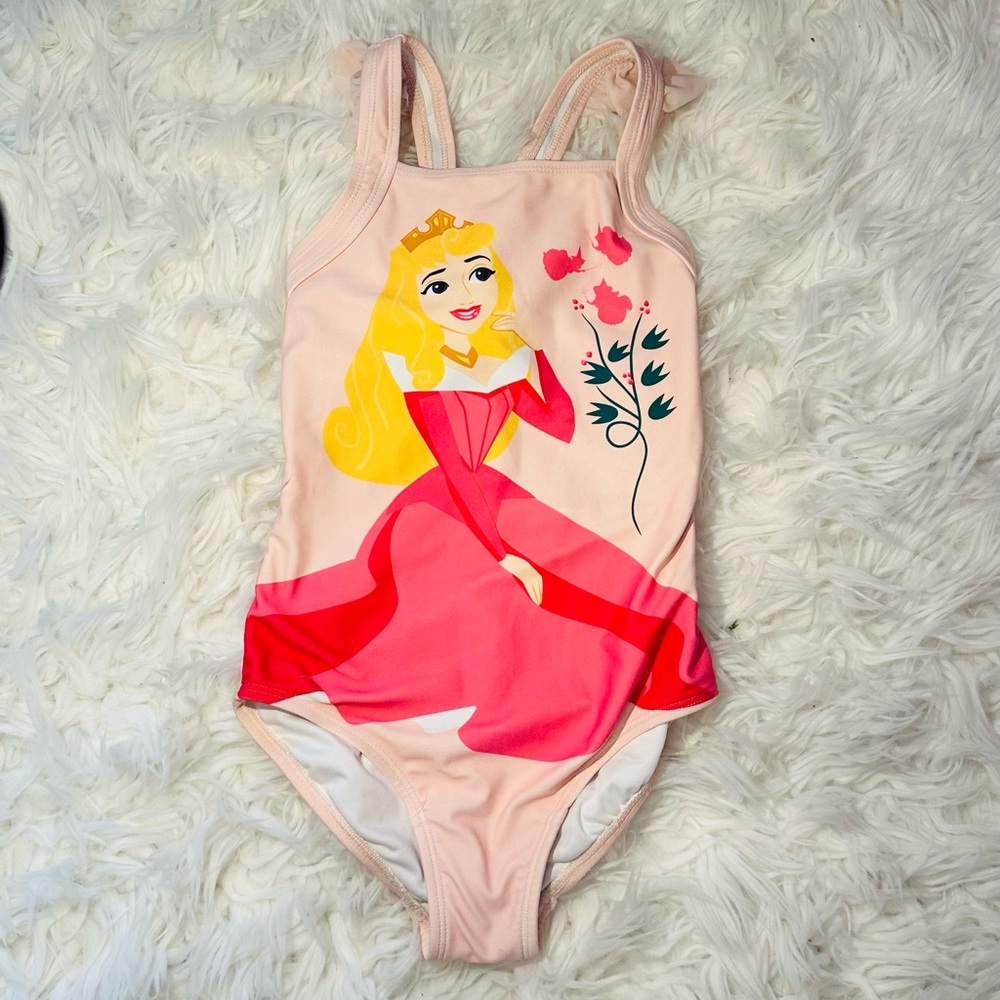 Disney Aurora Hanna Anderson Girls Pink One Piece Swimsuit 6-7years